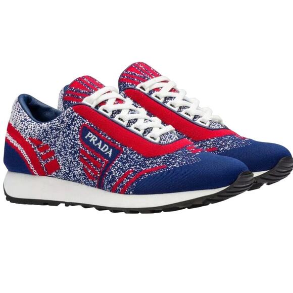 Prada Prax 01 Knit Sneakers Size 39 Red Blue Rare Luxury Trainers - Picture 1 of 8